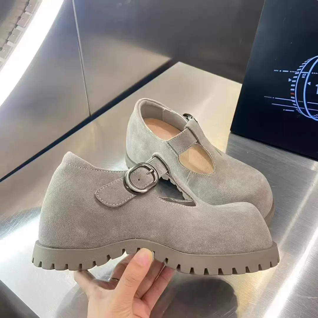 2025新款复古浅口休闲外穿真皮玛丽珍鞋女百搭舒适软底一字扣单鞋