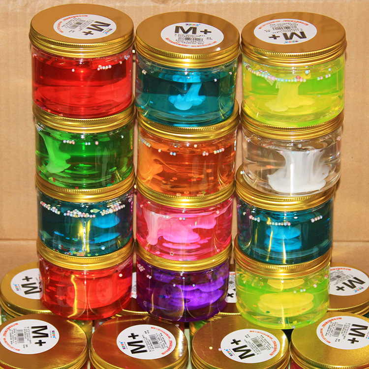 Juguetes para niños, arcilla de cristal, caja redonda, arcilla de color, plastilina fluida, círculo de juguete de descompresión, tienda departamental de 2 yuanes