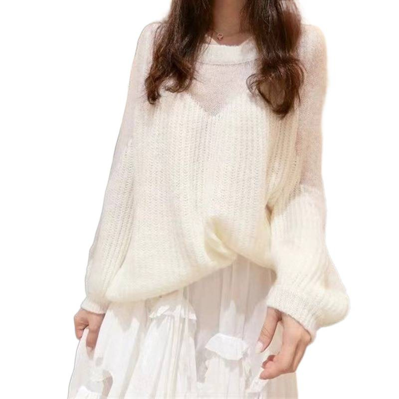 Corea del Sur Dongdaemun nuevo suéter de mujer flojo viento suelto delgado agujero linterna manga camisa de punto camisa
