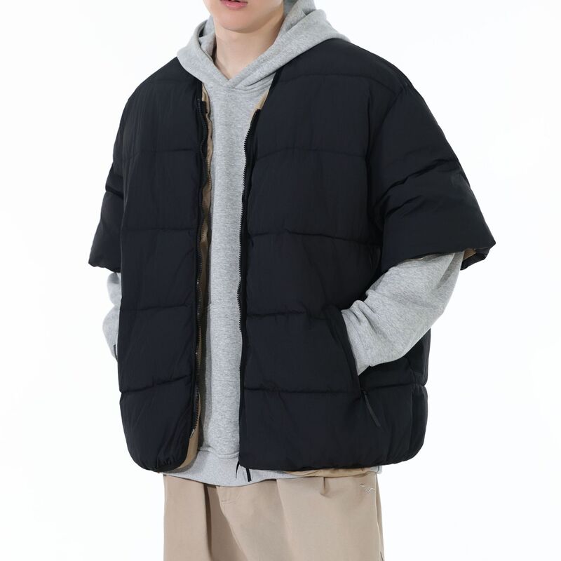 2025 Winter Half-Sleeved Cotton Vest Men's New Short-Sleeved Lightweight Cotton Jacket Lightweight Five-Quarter Sleeve Student Jacket Trendy 2025 Winter Half-Sleeved Cotton Vest Men's New Short-Sleeved Lightweight Cotton Jacket Lightweight Five-Quarter Sleeve Student Jacket Trendy