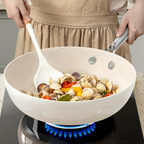 Ceramic wok, non-stick pan, internet celebrity shell porcelain wok, medical stone flat bottom deep frying pan, induction cooker, gas universal