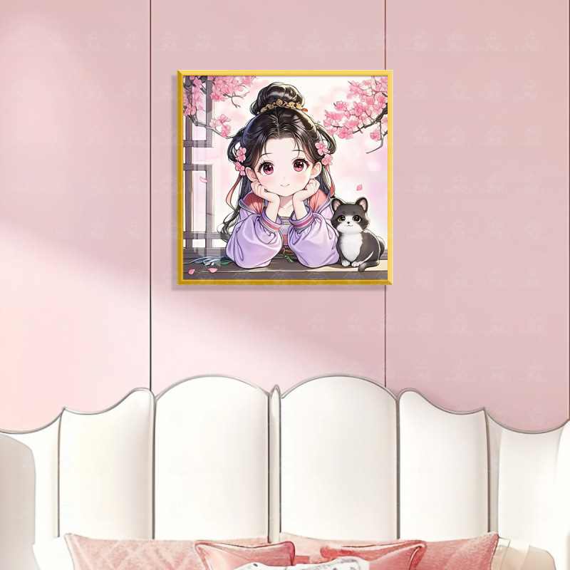 [Algodón importado] Mona Lisa real bordado cruzado gatito chica lindo decoración de dibujos animados modernos bordado a mano image 6