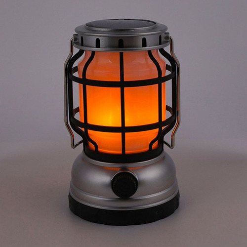Outdoor Solar Camping Light with USB Charging Flame Lamp, Constant Bright White Light Retro Lantern, Camping Atmosphere Tent Light