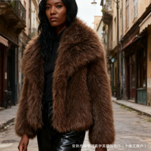 跨境女装2025秋冬新款时尚百搭气质优雅人造皮毛效果夹克短款外套