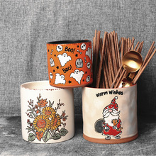 陶瓷筒工具复古笔筒子手绘收纳罐筷子勺收纳筒创意筷子架餐具收纳