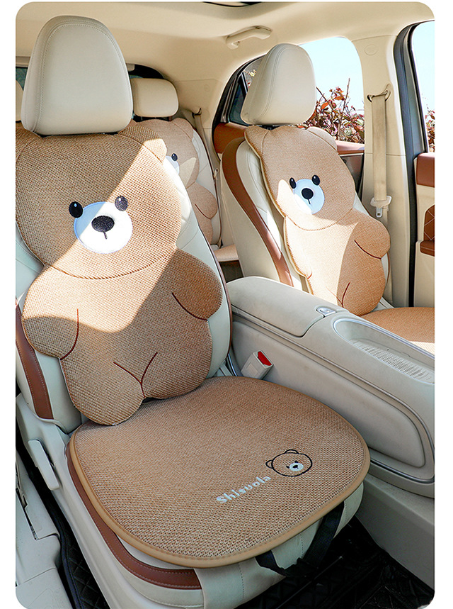 Cute Car Seat Cushion for Women, Summer Cooling Pad, Universal for All Seasons, Cartoon Car Seat Cover, Summer Breathable Linen Seat Cushion