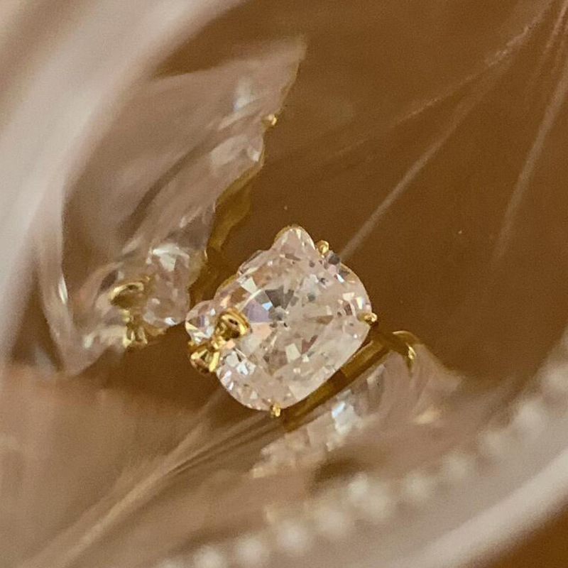 小红书爆款卡通极简凯蒂猫闪钻戒指时尚轻奢kitty蝴蝶结开口指环|undefined