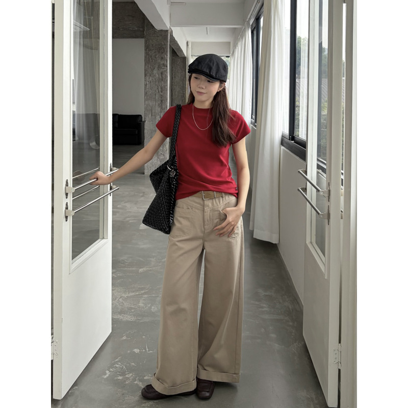 Icciicc Women's Pants Spring Simple Slimming Hip-Covering High-Waisted Casual Pants Wide-Leg Pants Women's 13-Line 1964