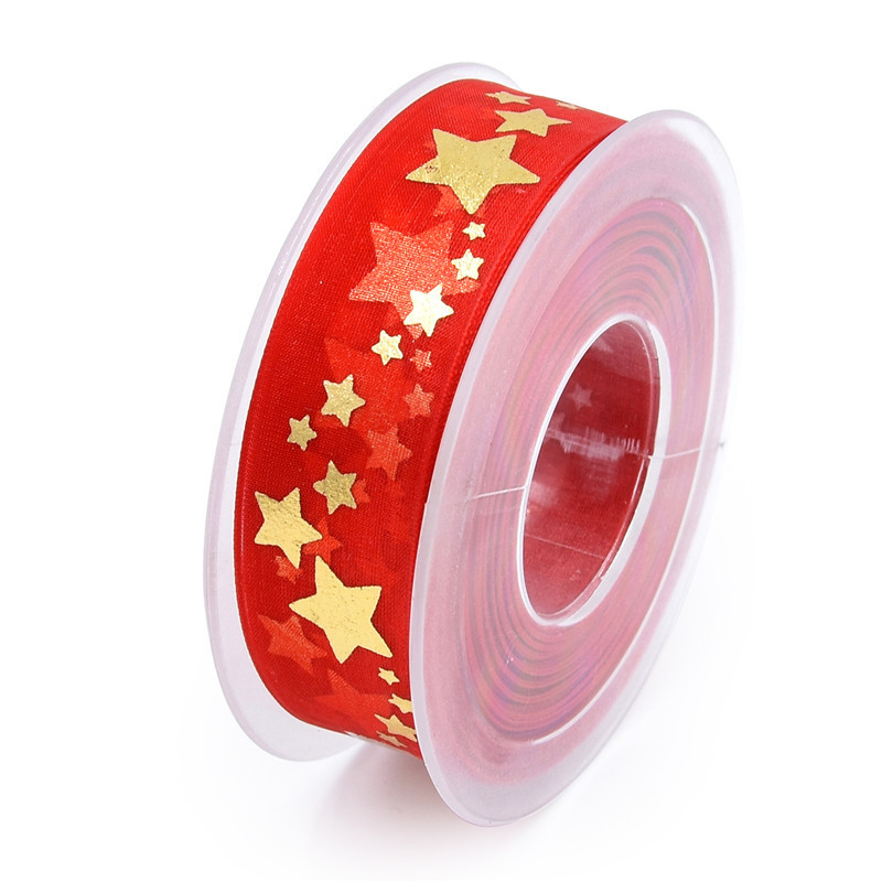Transfronterizo nueva estrella de cinco puntas Cinta de Oro de plata caliente decoración de Navidad embalaje de regalo cinta de nieve Navidad 20 m