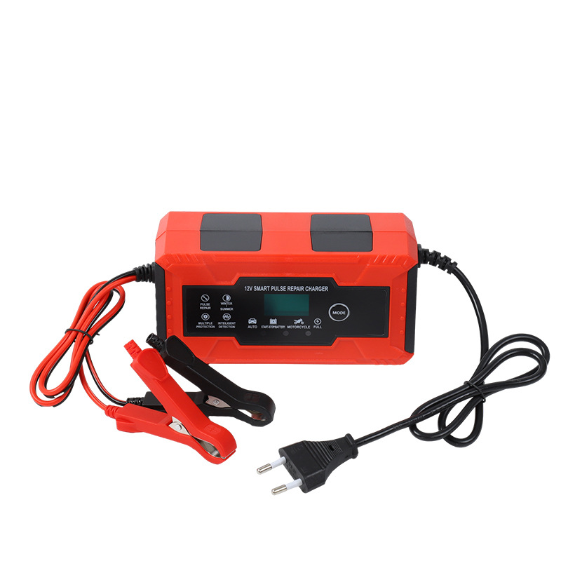 跨境12V汽车电瓶充电器摩托车智能充电器脉冲修复型铅酸蓄充电机