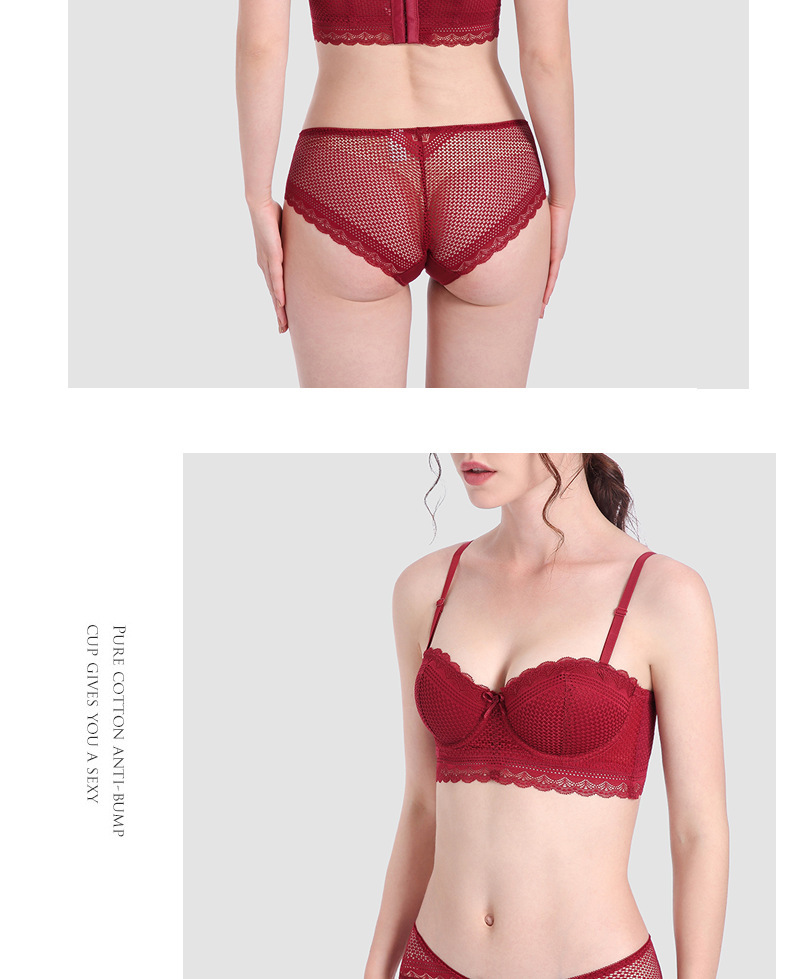 Bielizna Half Cup Girl Gathers to Gather Side Breast Sexy Lace with Steel Ring Bra Set_voghion.com