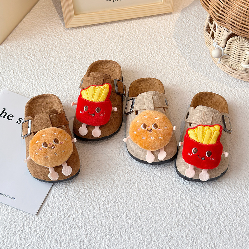 Children's New Birkenstock Slippers Female Cartoon Burger Fries Outer Wear Spring and Autum Flats Cute Thick-Soled Baby Slippers