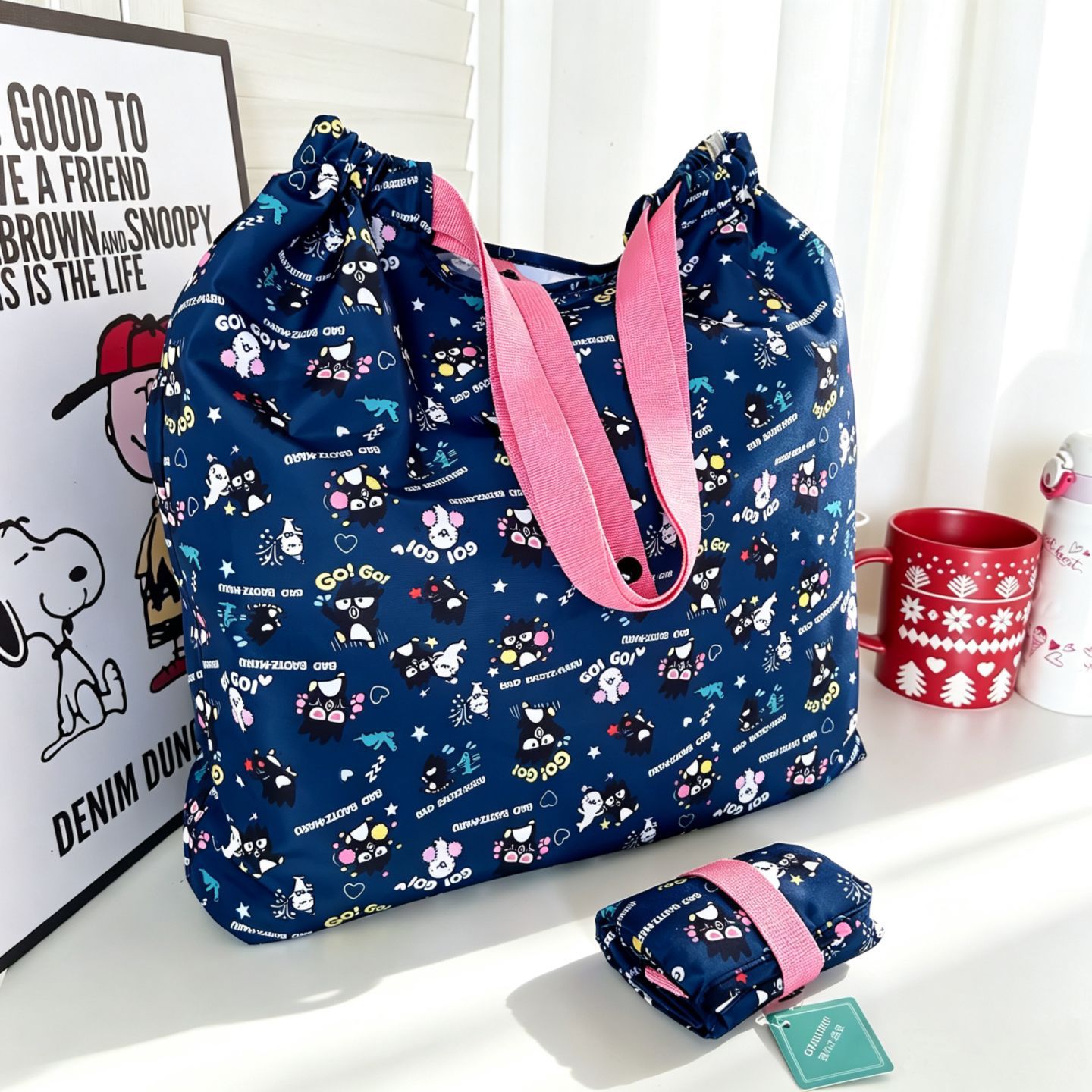 Bolsa de compras ecológica plegable japonesa de dibujos animados lindo ligero de gran capacidad para mujer bolso de tela grande de un solo hombro regalo estilo ins image 26