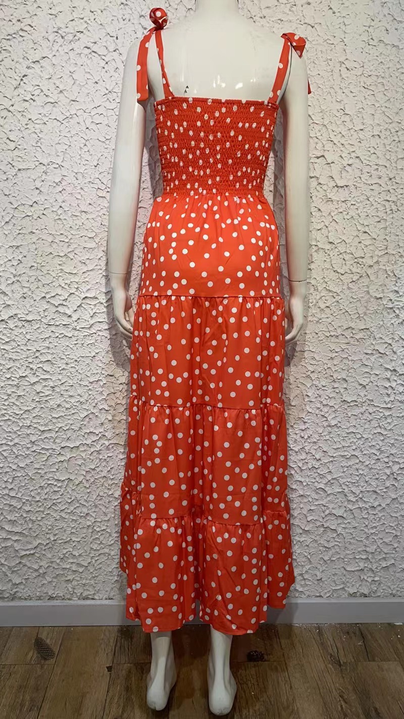 259g Weight Maxi Long Dress Dress Length Type Sleeveless Sleeve Length Regular Dress Dresses Type Regular Sleeve Sleeve Type Polyester Fabric Type High Waist Waist Line Daily Occasion Strap Neckline Regular Fit Fit Type Printing, Polka Dots Pattern Summer, Spring Season Women's Gender Elegant Style Wholesale Women's Elegant Printing Polka Dots Daily Strap Sleeveless Regular Dress 77