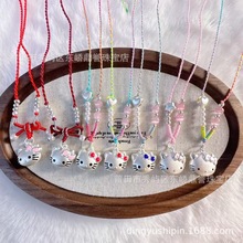 爆款s999纯银彩色KT猫吊坠足银招财猫挂件DIY手工编织项链吊坠批