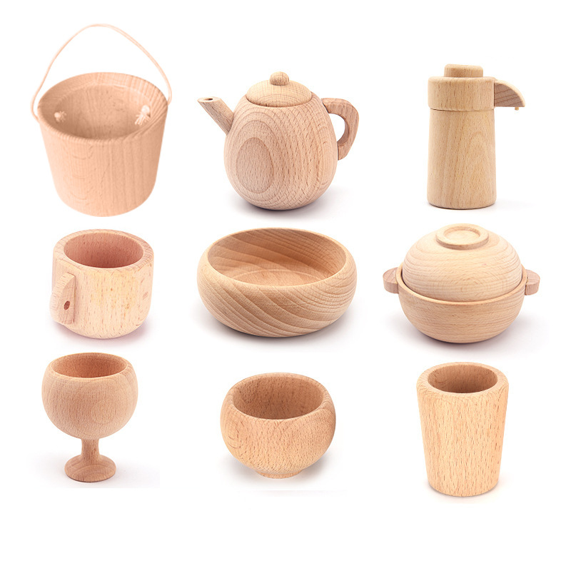 1-6 años de edad sin pintar de madera Casa de juego cocina juguetes de cocina tetera taza de té copa de vino juguetes Waldorf