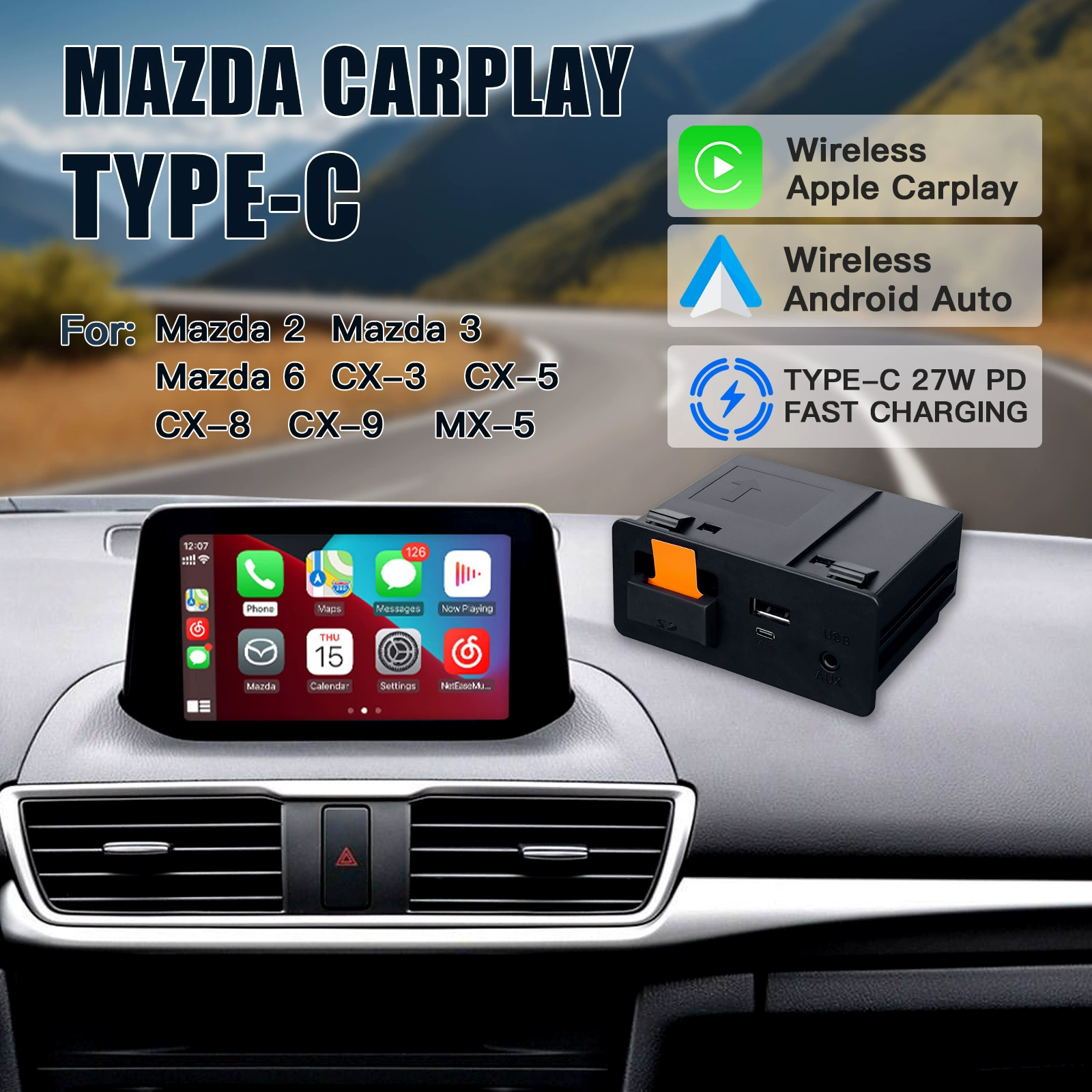 Type-c беспроводной carplay и беспроводной Android auto модуль для Mazda USB-адаптер