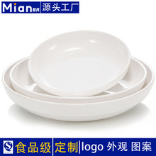 A5密胺白色盘子塑料圆形碟子深盘汤盘仿瓷商用餐厅餐具炒菜盘自助