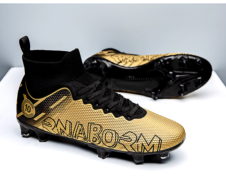 Autumn New High Top Long Men's and Women's Gold School Professional Training Broken Nail Football Shoes_voghion.com