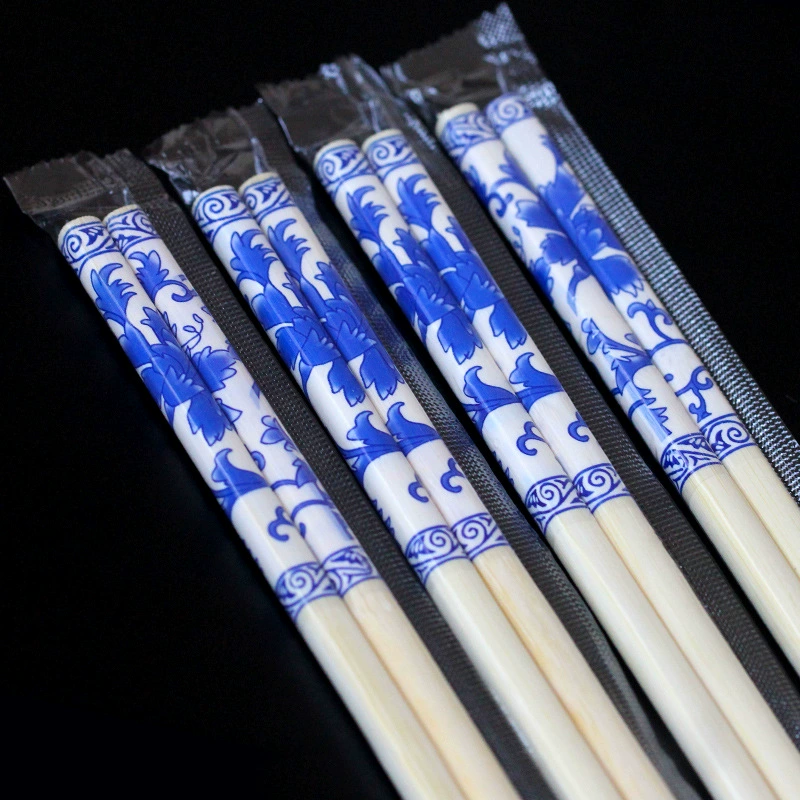 P66D Directly approved by the manufacturer 100 pairs of disposable bamboo chopsticks sets blue and white porcelain wedding festive blessing red head tableware chopsticks