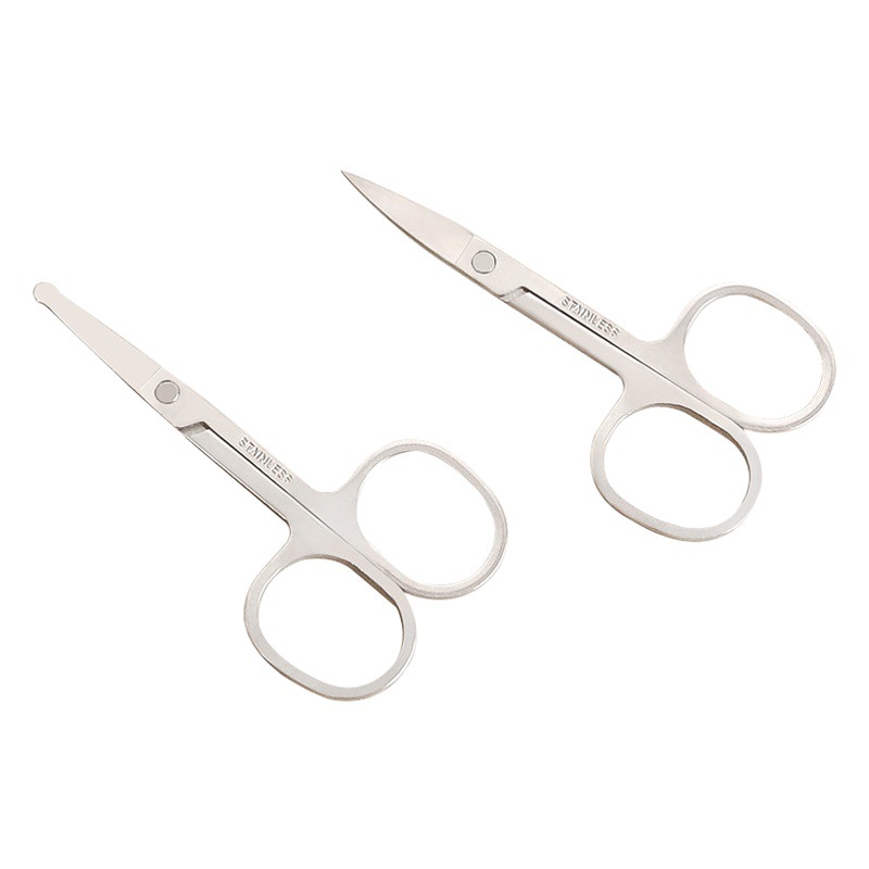 Tijeras de cejas afiladas de acero inoxidable, tijeras de cejas de maquillaje, tijeras para vello nasal, tijeras multifuncionales de punta curva