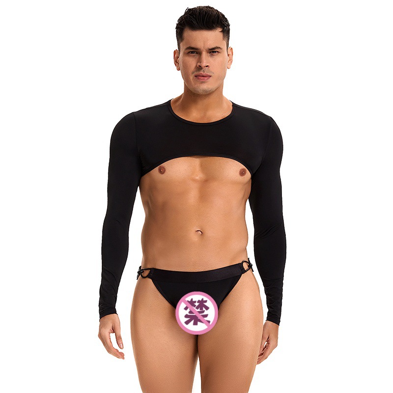 Spot Europa y América hombres sexuales interesantes ropa interior set hielo negro manga larga chaqueta corta exportación de comercio exterior transfronterizo
