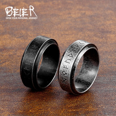 beier跨境外貿不鏽鋼維京字母戒指批發 北歐復古簡約鈦鋼轉動指環