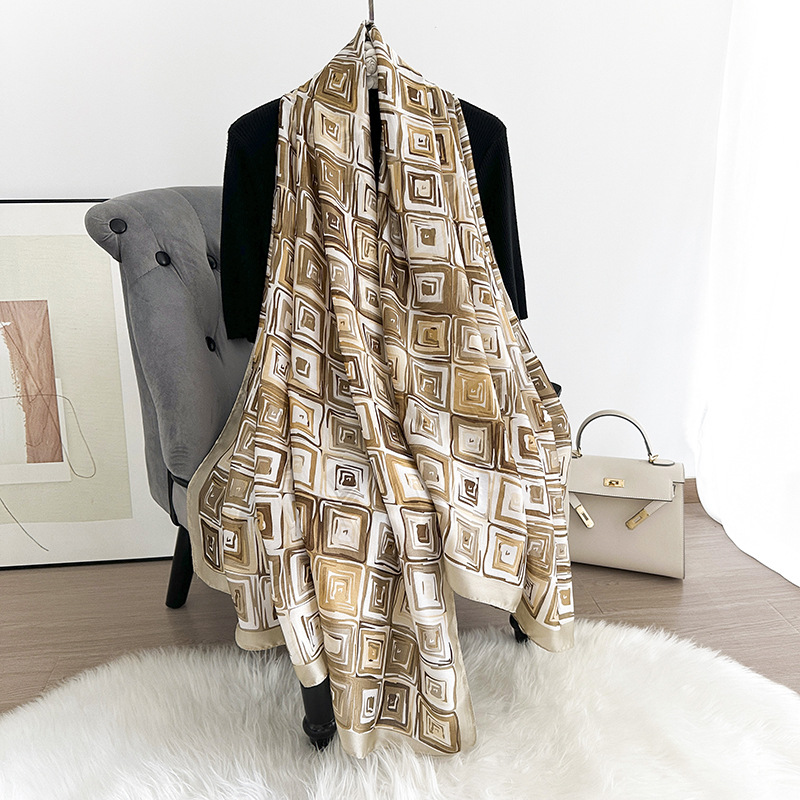 Estilo coreano estilo geométrico bufanda de seda de alta calidad falda exterior femenina a juego chal de decoración de moda bufanda de regalo para madre