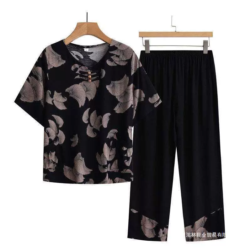 Летний костюм для новоиспеченной мамы 2025 года, короткий рукав, хлопок-шелк, костюм Тан для женщин среднего и пожилого возраста, двухкомпонентный костюм для бабушки