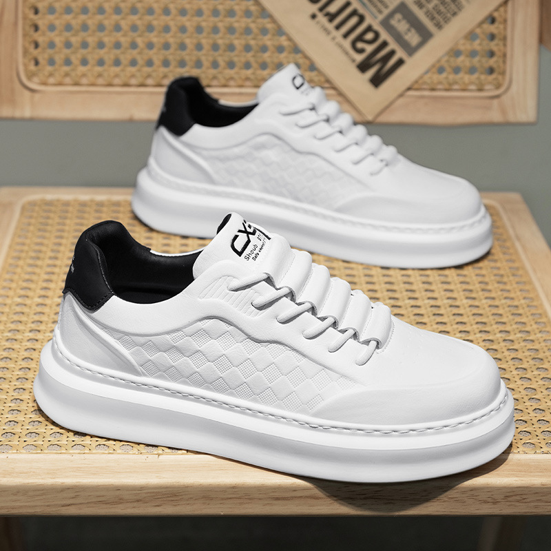 Zapatos blancos para hombres, trabajo casual diario, zapatos de cuero de microfibra de todo fósforo, plataforma baja, zapatos deportivos de alta calidad para hombres