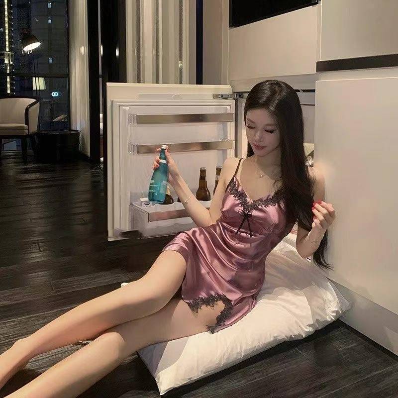 Qiaoduo's Versatile Sexy Pajamas for Women in Summer with Breast Pads, Ice Silk Suspender Nightgown, Pure Lust Style 2025 New Clothes