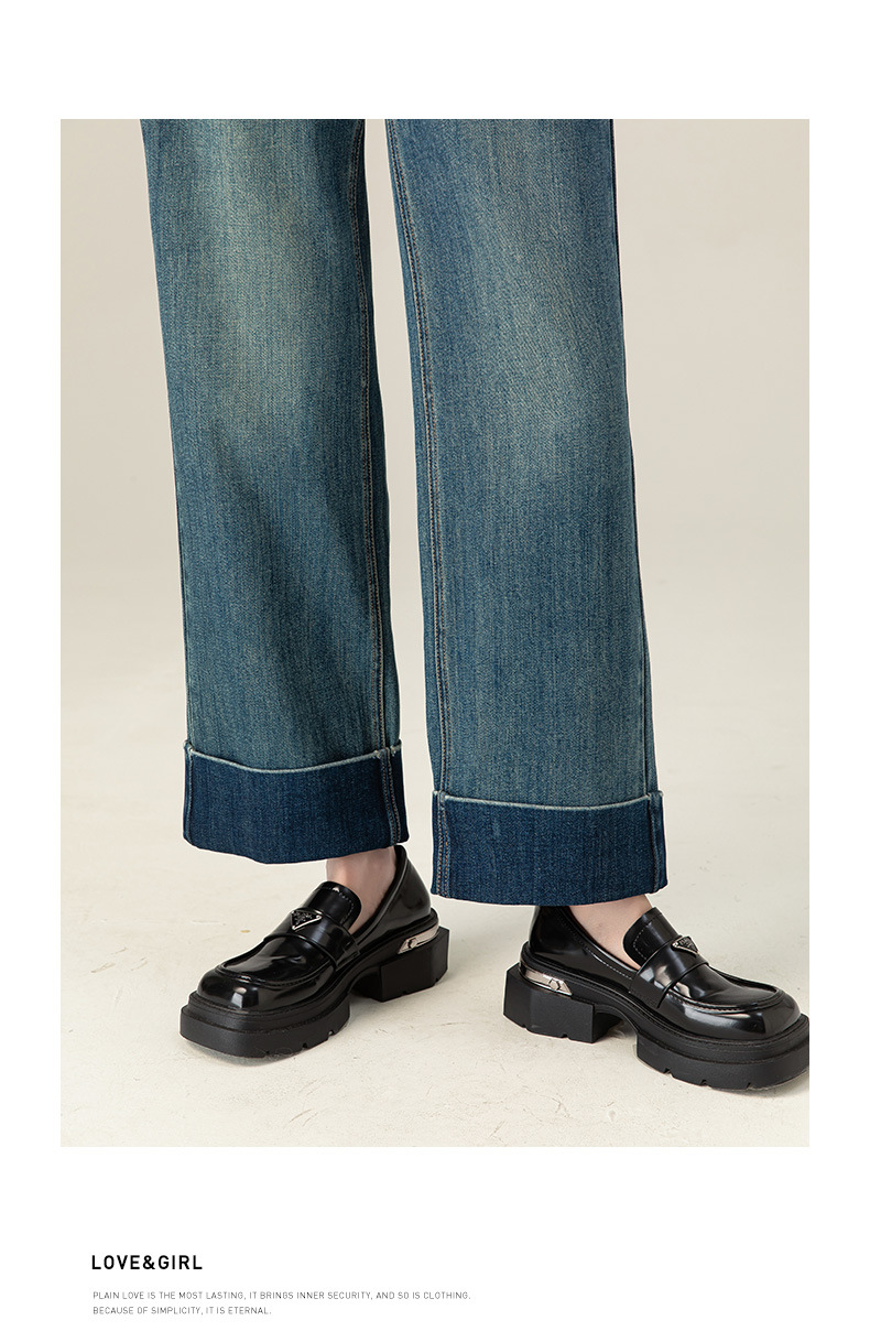 Quần jean ống đứng cạp cao Xinge chất Tencel mềm rủ, gấu gập cho nữ dáng nhỏ — Xanh đá quý chi tiết 20