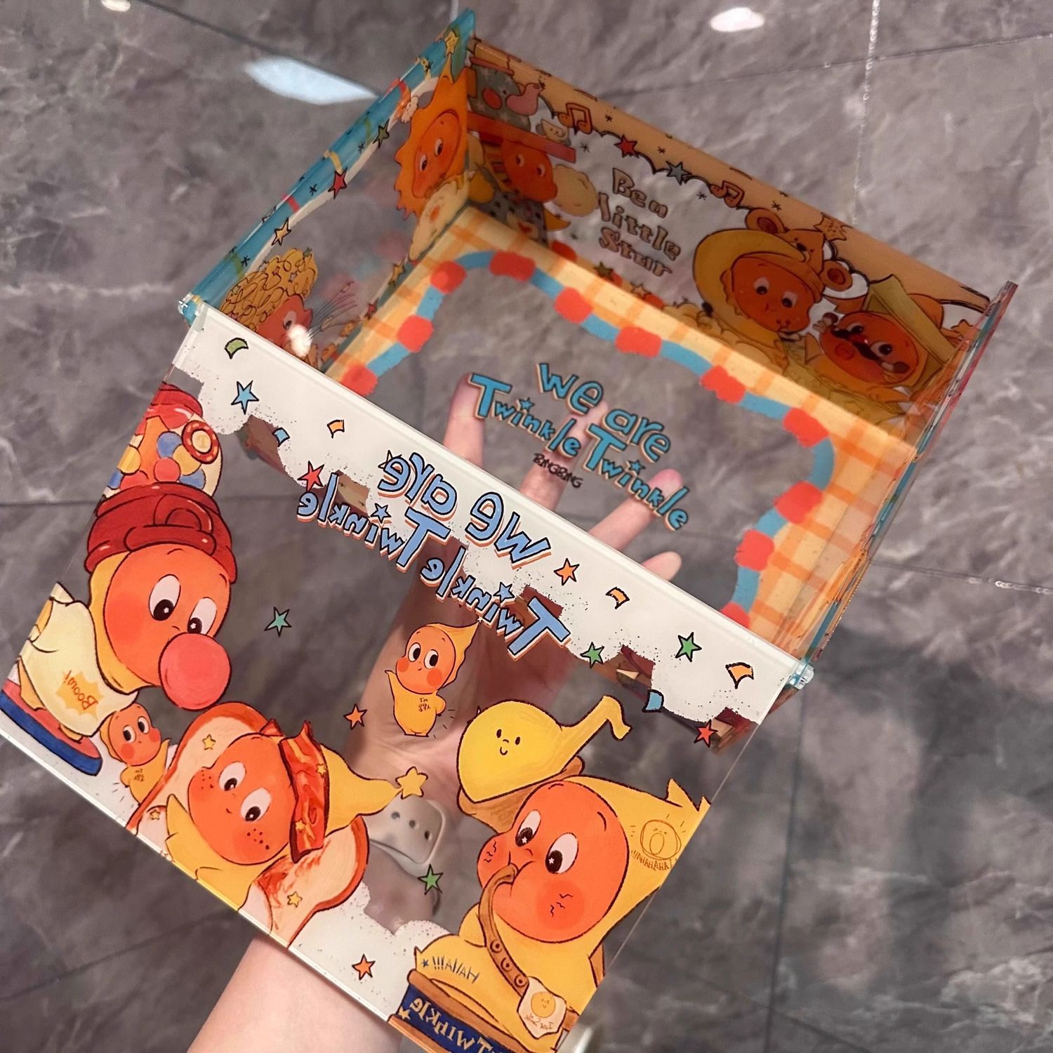 かわいいスターマンアクリル収納ボックスガールハートデスクトップフリップオーガナイザー収納ボックス学生文具雑貨ボックス