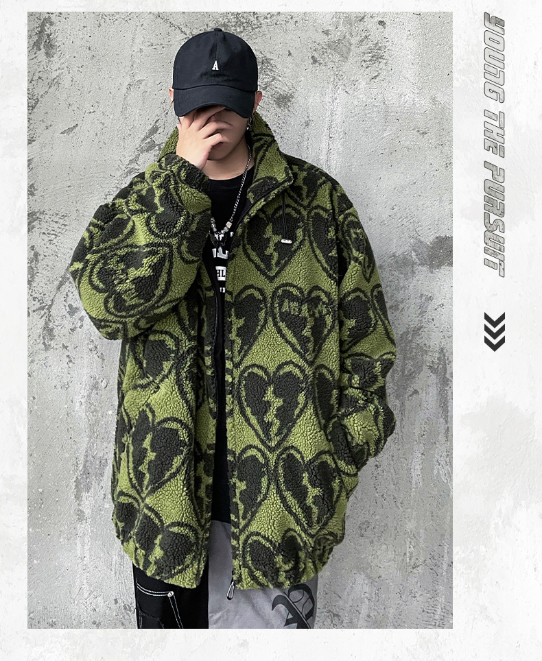 Stylish Men's Lamb Wool Jacket With Heartbroken Print Coat_voghion.com