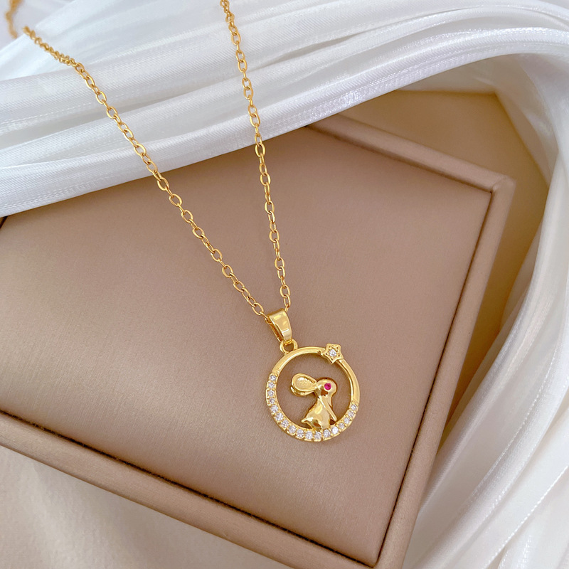 Gorgeous Red-eyed Rabbit Necklace Diamond Collarbone Chain Women_voghion.com