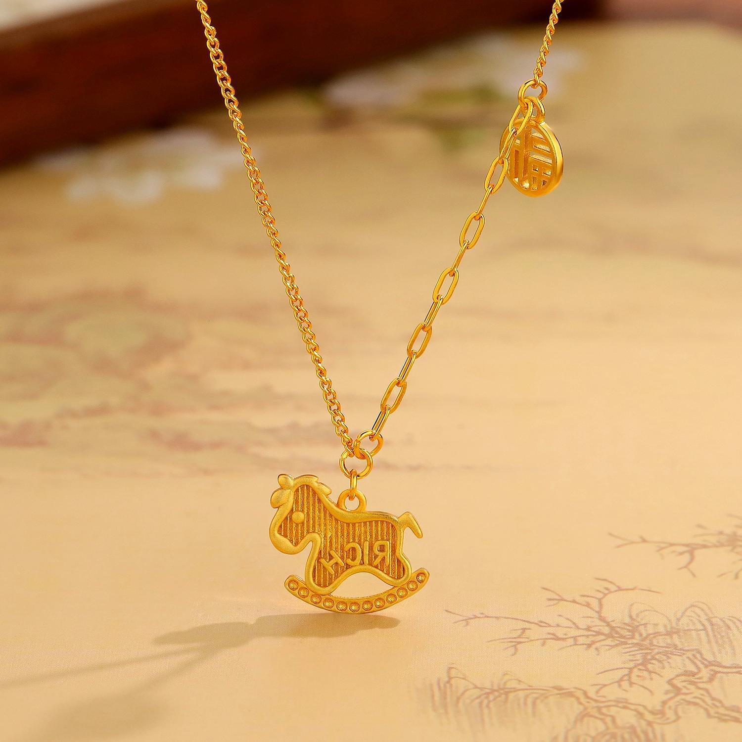 Collier INS Cute Pony, élégant, léger, luxueux et polyvalent, avec pendentif cheval en bois, style identique pour femme._voghion.com