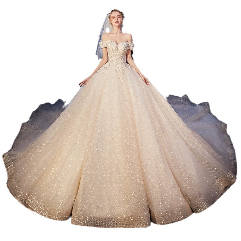Starry sky for bride, new collection, open shoulders, V-neckline, french style