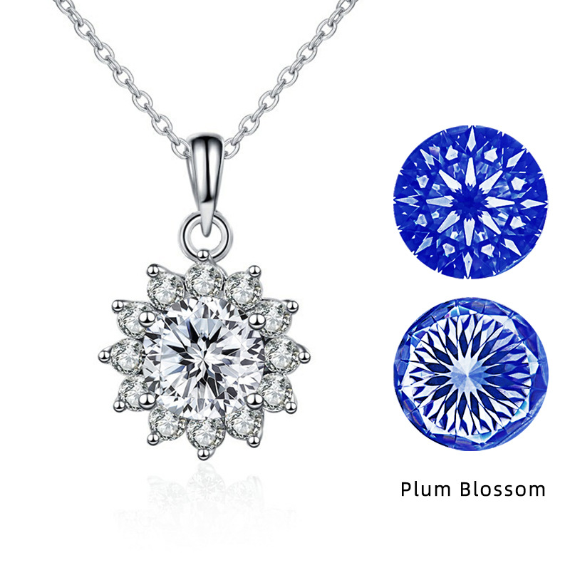 S925 plata esterlina 1 quilate corte especial flor de ciruela collar de flores de sol diamante collar de lujo ligero europeo y americano