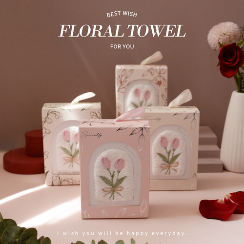 Creative flower tulip embroidered towel creative souvenir gift absorbent face towel hand towel wholesale
