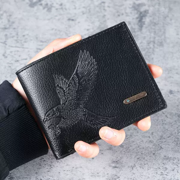 Short Men's Wallet Thin Section 2024 New High-Looking Eagle Pattern Student Youth Soft Leather Coin Purse Card Holder