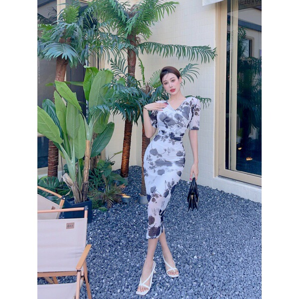 Printed mesh medium length two-piece set 0320