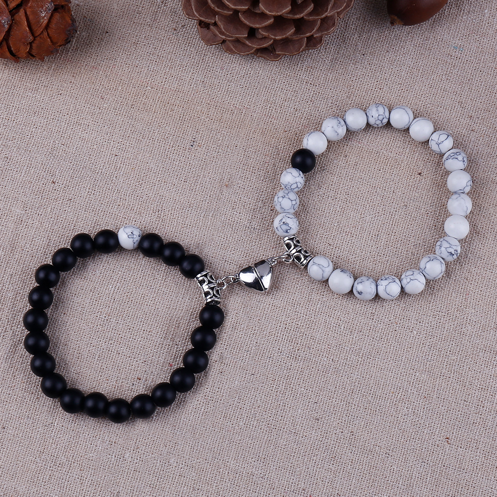 19g Weight Bracelets Classification 2 Pieces Quantity Holiday, Daily Occasion Natural Stone Alloy Magnet Material Heart Shape Pattern Unisex Gender Beaded, Knitting Design Simple Style, Classic Style Style Simple Style Classic Style Heart Shape Natural Stone Alloy Magnet Bracelets In Bulk 11