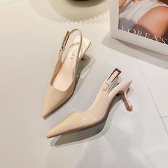 女性用フレンチパテントレザーバックルトゥサンダル2025夏の新しい多用途スティレットヒールポインテッドトゥバックルストラップ気質ハイヒール