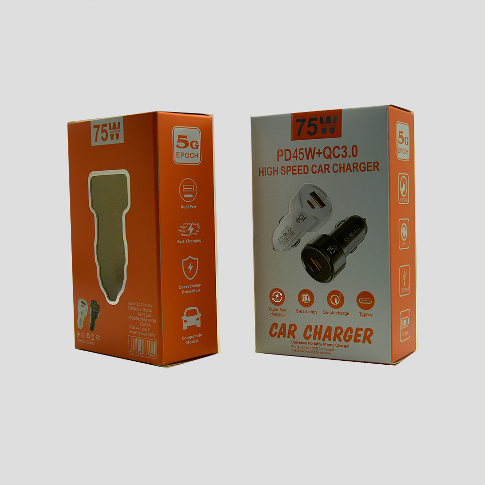 75W Fast Car Charger Universal Cigarette Lighter Socket Adapter Charging Dual Port Type-C Car Charger
