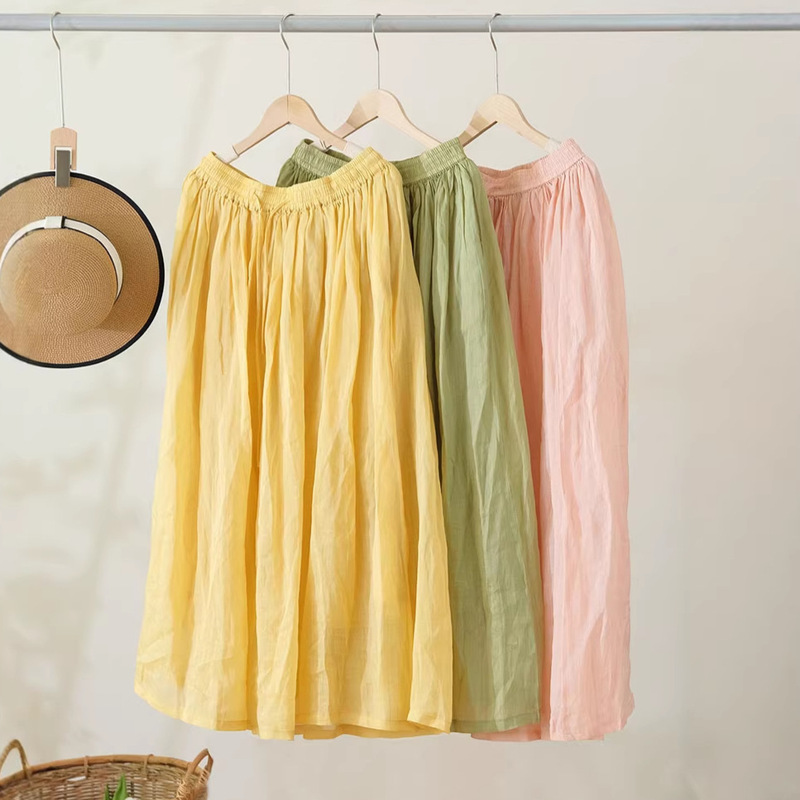100% Ramie Comfortable, Lightweight, Versatile, Elastic Waist, Casual Flared Midi Skirt for Women 100% Ramie Comfortable, Lightweight, Versatile, Elastic Waist, Casual Flared Midi Skirt for Women