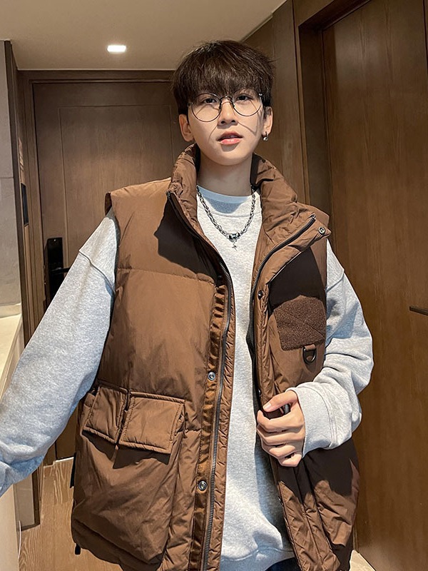 Workwear Vest Cotton Jacket for Men 2023 Winter Sleeveless Vest American Retro Loose Stand Collar Jacket National Trend