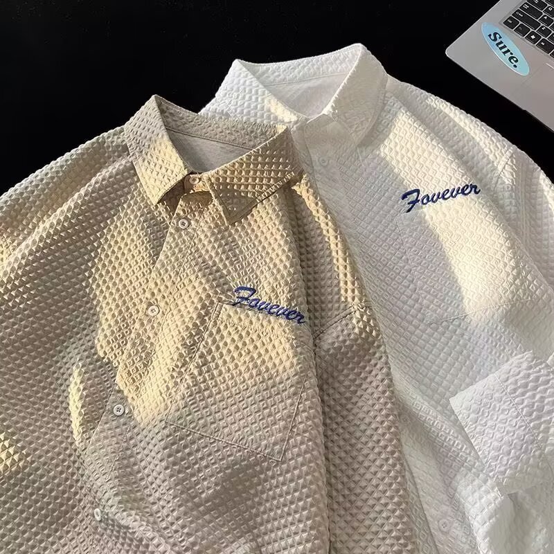 In the spring and autumn of 2025, the new long-sleeved shirt men's high-grade pineapple jacket letter embroidered shirt a generation of hair