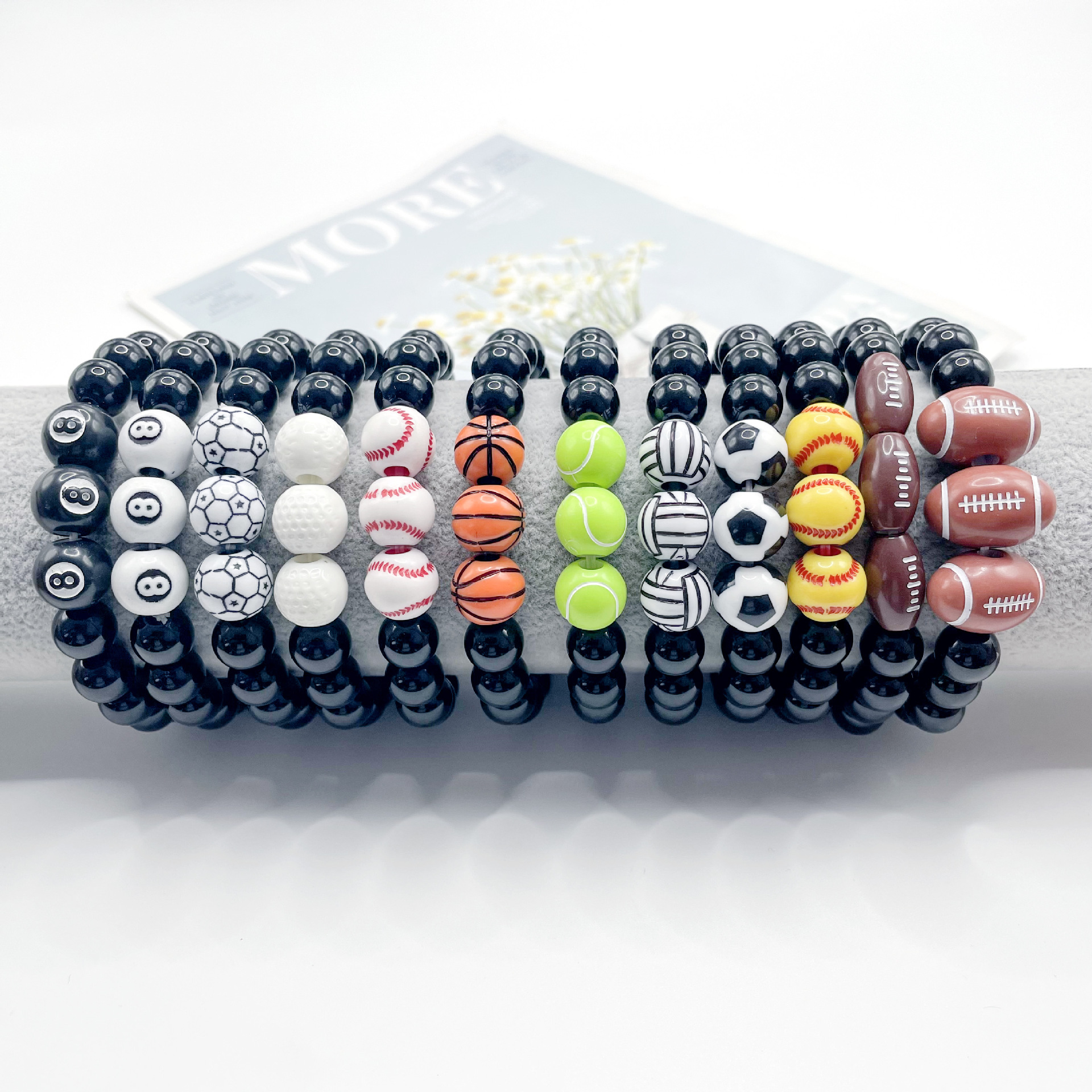 新款跨境篮球排球足球棒球垒球串珠手链ins个性男士手串饰品手绳