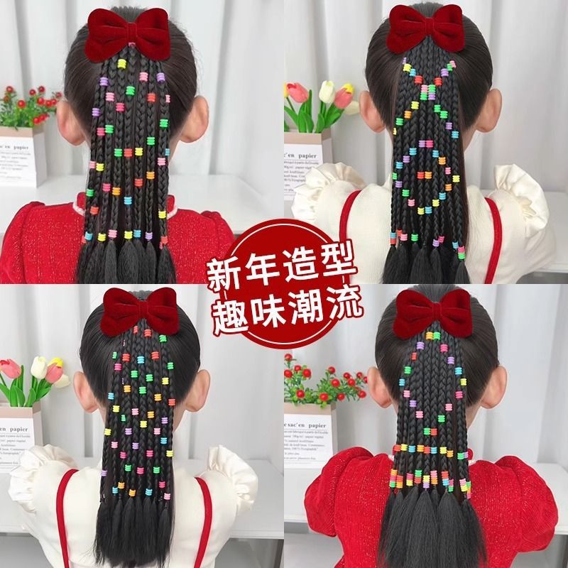 Niñas con cuentas hechas a mano, coletas pequeñas, coleta de caballo alta, cuerda para la cabeza, cuentas de colores dulces y geniales, trenzas sucias, trenzas de pelucas, accesorios para el cabello