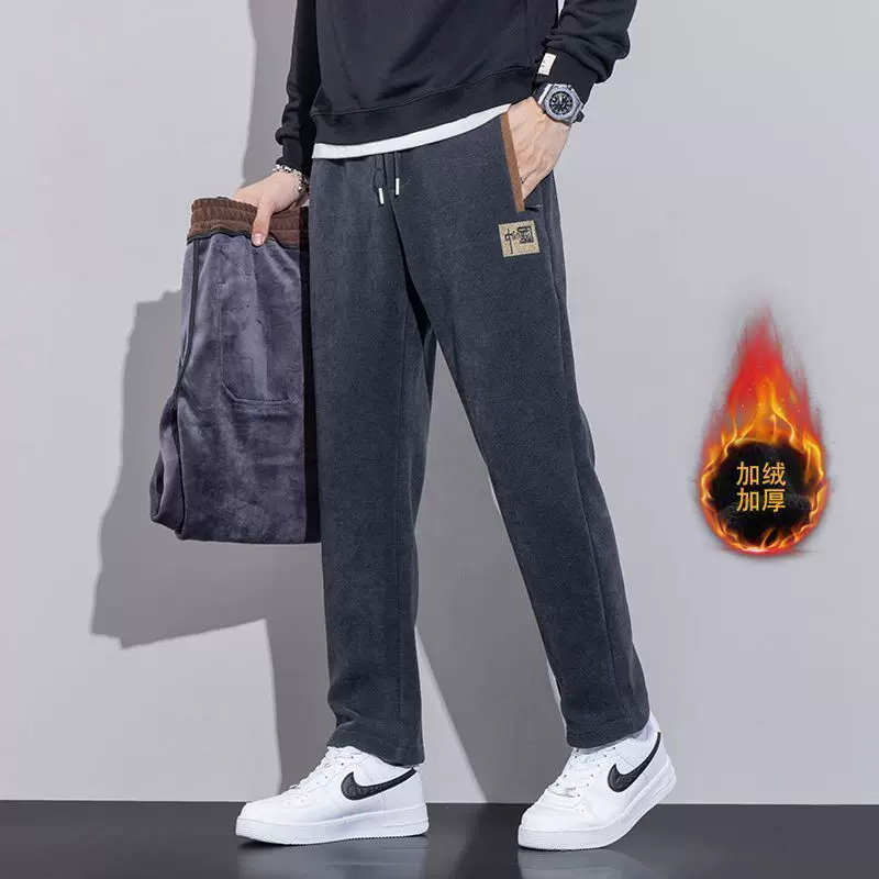 雪尼尔男士休闲裤秋冬2025新款直筒宽松长裤加绒运动灯芯绒卫裤子